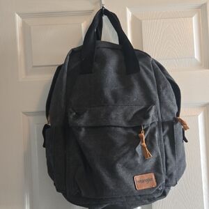 Wrangler Charcoal Backpack with Tan Accents Camoflauge Inside Lining